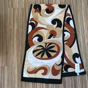 Atelier Creation Neutral Brown Mod Print Scarf for Neck Head or Hair 15x62" NWT